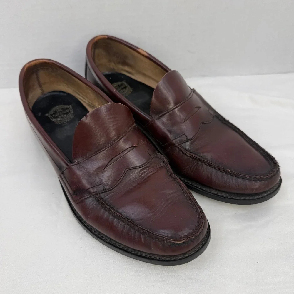 Florsheim Mens Burgundy Leather Penny Loafers Moc Toe Dress Shoes 9D 11946